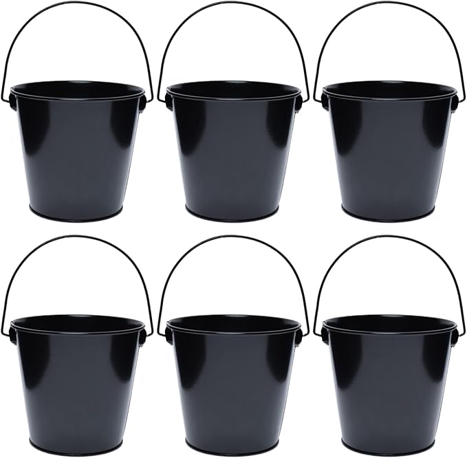 Metal Buckets with Handle, 6 Pack 5.91 Inch Black Iron Pail, Easter Bucket,Pencil Holder and Flower Pots,Craft Supply Holders for Events,School Storage and Party (Black)