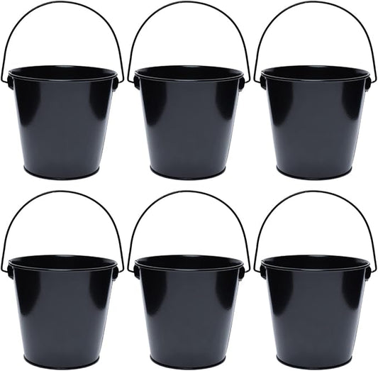 Metal Buckets with Handle, 6 Pack 5.91 Inch Black Iron Pail, Easter Bucket,Pencil Holder and Flower Pots,Craft Supply Holders for Events,School Storage and Party (Black)