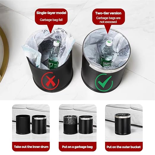 Open Top Hotel Trash Can, Office Metal Black Waste Basket,Round Garbage Can for Hotel,Restaurant,Office