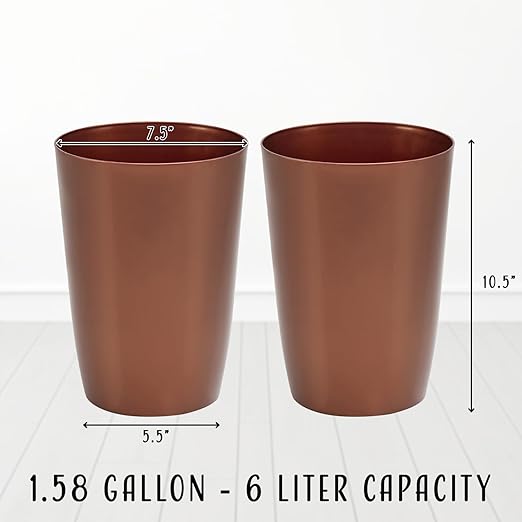 Mini Waste Basket - Pack of 2 Durable Small Plastic Garbage Trash Can Bin - Lidless Open-Top Rectangular Slim Profile for Compact Spaces - Suitable for Home, Bathroom, Office, Bedroom & More, Copper