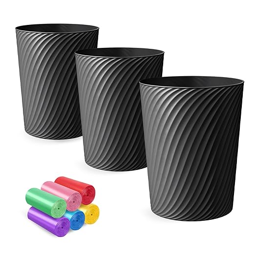 Small Trash Can 3 Pack 1.8 Gallons, Bathroom Trash Can & Garbage Can with 6 Trash Bags, Bedroom Trash Bin & Waste Basket for Office, Bedroom, Living Room, Kitchen, Compact Space