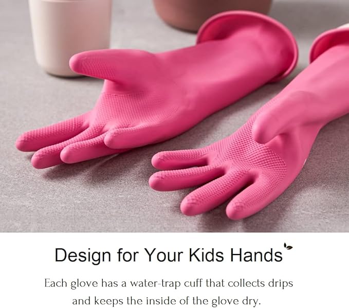 Myungjin (2 Pairs) Kids Reusable Multipurpose Waterproof Hand Protection Rubber Latex Gloves/Dishwashing, Cleaning, Painting