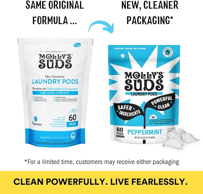 Molly's Suds Laundry Detergent Pods | Clean Detergent for Sensitive Skin | Ultra Concentrated and Stain Fighting | Peppermint - 120 Count (Value Pack)
