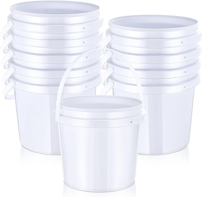 Yaomiao 10 Pcs 1 Gallon Bucket White Plastic Bucket Without Lids Paint Buckets Pails Paint Cans Storage with Handle Bucket Pail Container for Multipurpose Household Crafts Projects(1 Gallon)