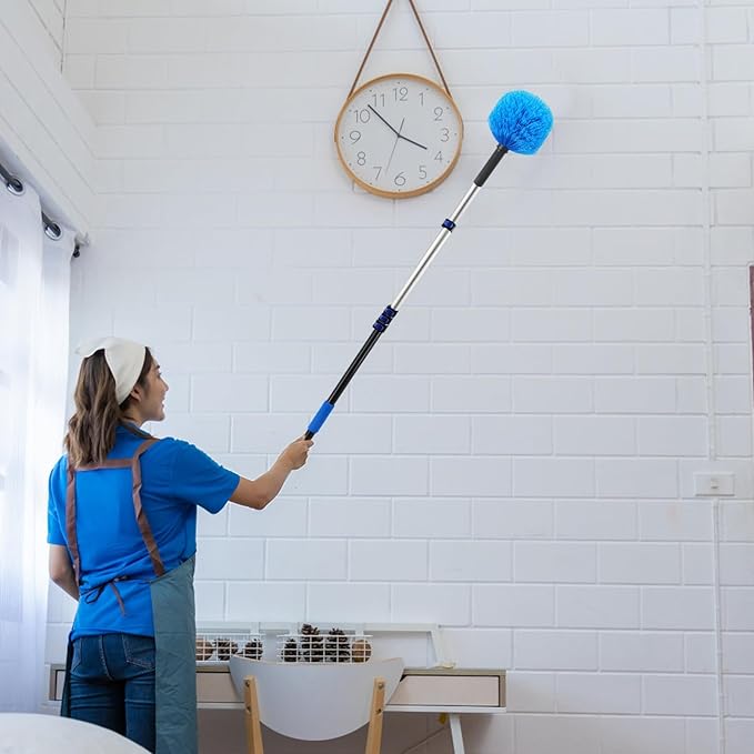 23FT High Reach Cobweb Duster with Extension Pole, Spider Web Brush with Lightweight 4-16.5 ft Telescoping Pole, Soft Bristles Webster Cobweb Duster for Outdoor Indoor Cleaning