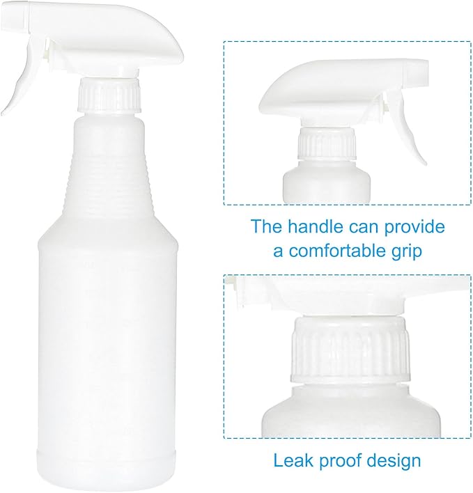 PATIKIL 500ml/16oz Plastic Spray Bottles, 4pcs Adjustable Nozzle Leak Proof Empty Water Mist Stream Sprayer for Cleaning Solutions Plants Hair, White