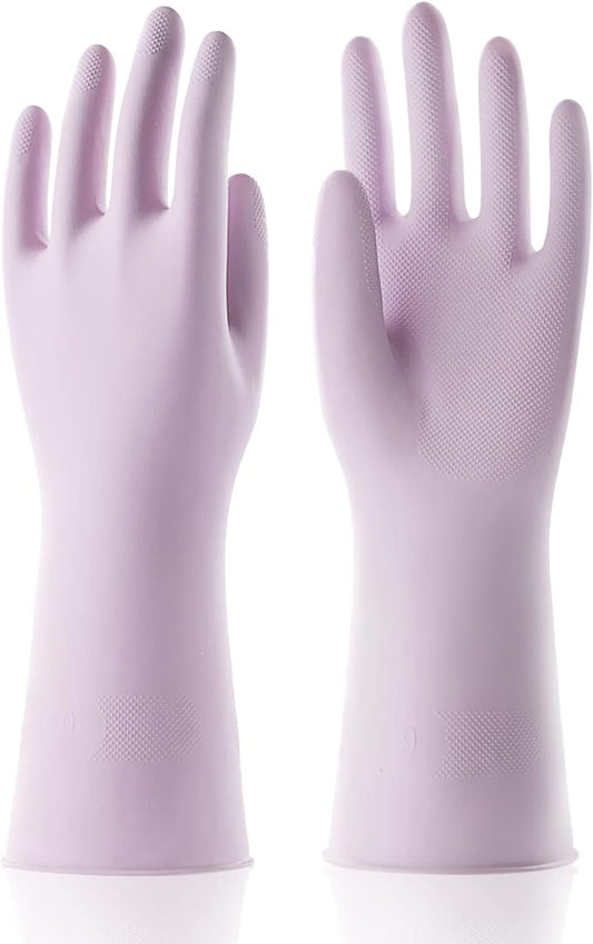 COOLJOB Medium Household Rubber Gloves with Cotton Liner & Non-slip Grip, Waterproof Long Lasting Dishwashing Gloves for Kitchen & Bathroom Cleaning, Purple, 1 Pair
