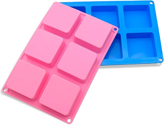 Bangp 4 Pack Square Soap Molds,6-Cavity Non-Stick Silicone Brownie Pan,Square Bar Molds,Square Silicone Molds for Chocolate,Cupcake, Cornbread, Muffin,Soap