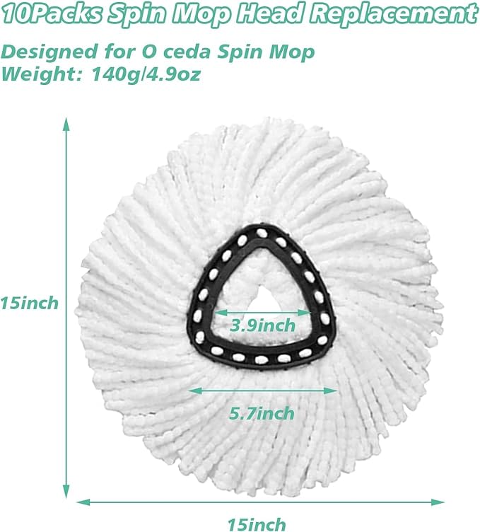 16 PCS Spin Mop Replacement Head,100% Microfiber Mop Heads Replacements with Cedar Mop Replace,360 Degree Round Spin Mop Replacement Head for Easy House Cleaning Floor Mopping