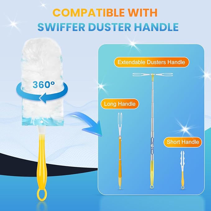 36 Pack Duster Refill for Swiffer Duster, 360°Heavy Duty Duster Refills Kit, Strong Electrostatic Adsorption Technology, Suitable for Furniture, Curtains, Offices and Other Scenes with 1 Short Handle
