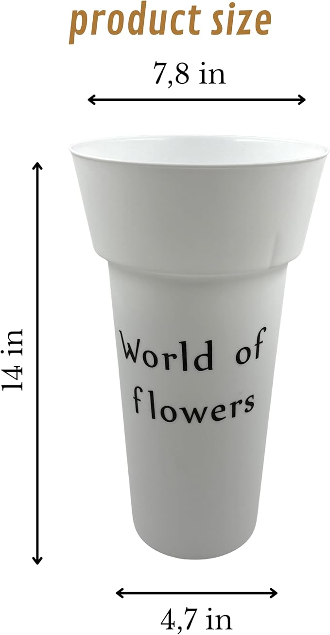 VITAGIR. Set of 6 Buckets for Cut Flowers in Plastic White Matte Color 14 Inch, Flower Buckets for Flower Bar Ideal for Displaying Flowers in Florist Shop or as Home.