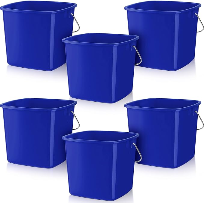 Zhehao 6 Pcs 3 Quart Cleaning Bucket Small Detergent Square Bucket Sanitizing Plastic Pail with Handles Square Cleaning Pail for Home, Offices, School, Commercial Use, Food Service (Dark Blue)