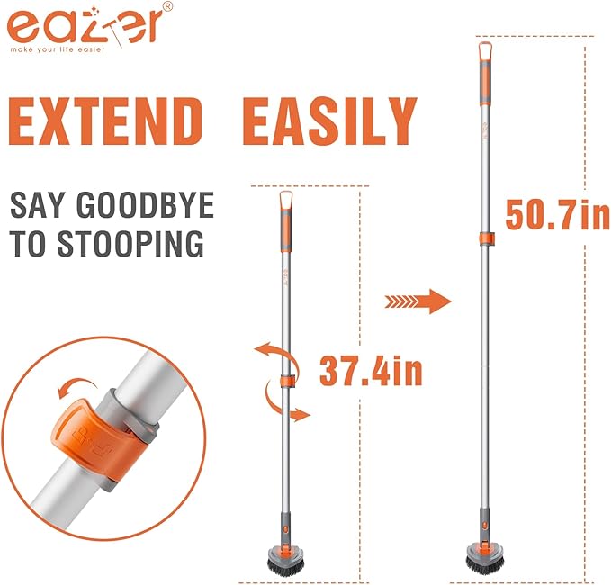 Eazer 4-in-1 Long-Handled Tub Scrubber-Versatile Bathroom Cleaning Brush with Shower Scrubber-Ideal Shower Cleaner Brush for Efficient Cleaning-Long Handle Scrub Brush for Shower, Tub, and Bathroom