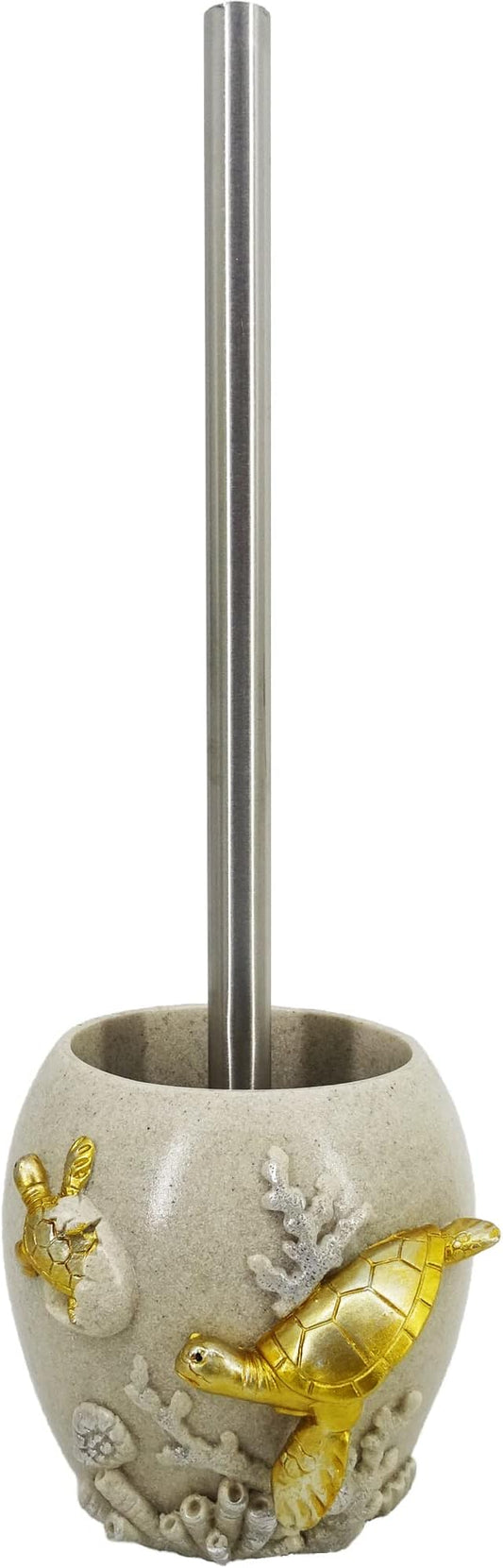 YHHRESINKING 6-inch Sea Turtle Toilet Brush Holder - Loyal Gold Resin Mother & Baby Design, Ocean Theme Bathroom Organizer