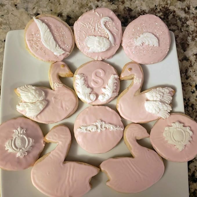 Baroque Silicone Fondant Molds, (4 Pack) Scrolls Border Feather Crown Corner Molds for Cake Decorating Polymer Clay