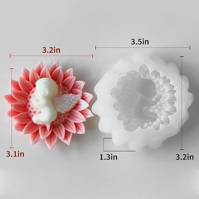 3D Flower Silicone Candle Soap Molds, Angle Baby Sunflower Shape Fondant Chocolate Cake Decoration Mold, Epoxy Resin Casting Wax Concrete Polymer Clay Mold for Craft Baby Shower Wedding Decor