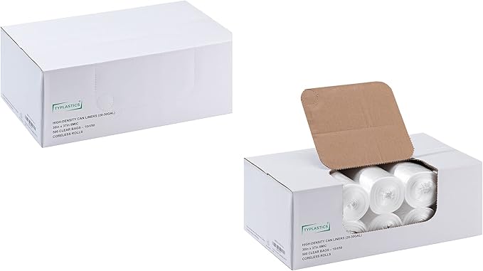 TYPLASTICS 20-30 Gallon Clear Trash Can Liners - 30" x 37" - High Density Garbage Bags - Case of 500 - Multipurpose for Office, Outdoor, Recycling, Industrial and Commercial