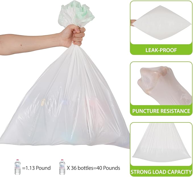 Large Trash Bag 13 Gallon Tall Drawstring 100% Post-Consumer Recycled Garbage Bag Waste Bag for Kitchen Office 0.8 Mil (200 Count)