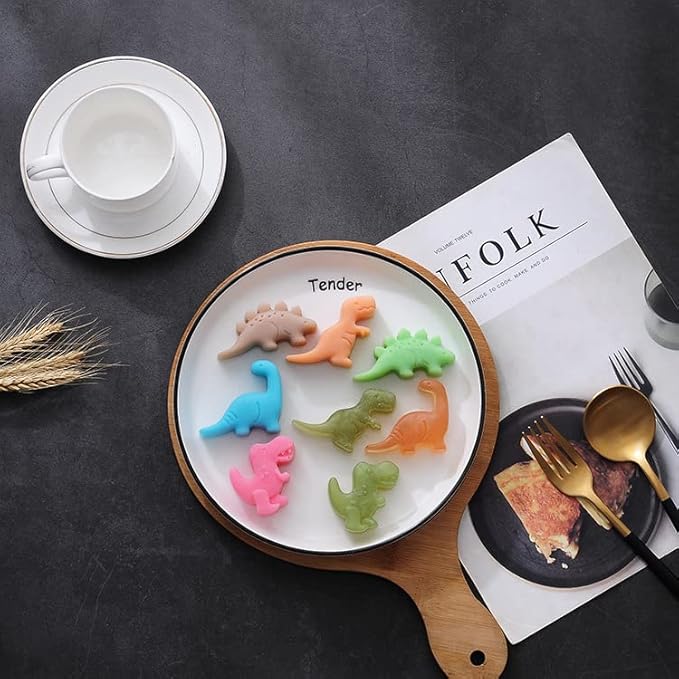 Dinosaur Silicone Gummy Candy Molds - 2Pcs 8-Cavity Soap Dinosaur Molds Shaped with T-rex, Stegosaurus, Triceratops, Brontosaurus, Non-stick and Bpa Free for Chocolate, Soaps, Crayons, Ice Cubes