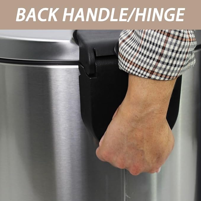 Trash Can with Lid - Assembled in USA 40 Liter/10.5 Gallon Stainless Steel Trash Can with Odor Protection Kitchen Garbage cans with Soft-Close Foot Pedal for Bathroom Home Office, Silver
