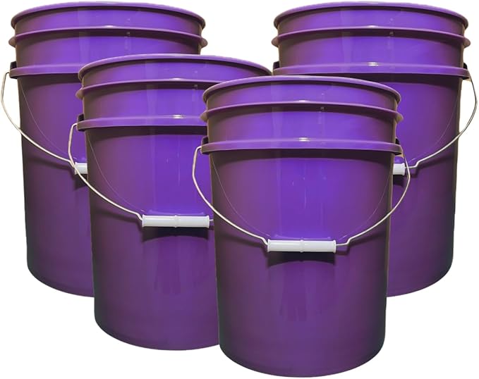 House Naturals 5 Gallon Premium HPDE Plastic Bucket - Made in USA Food Grade Storage Container, BPA Free All Purpose Pail (4, Purple)