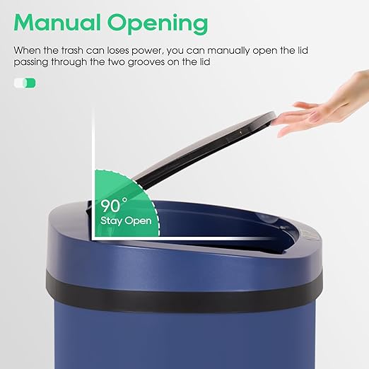 BestOffice 13‑Gallon Automatic Sensor Trash Can, Deep Blue – 50 L Touchless Motion‑Activated Kitchen Garbage Bin, Fingerprint‑Resistant Stainless Steel