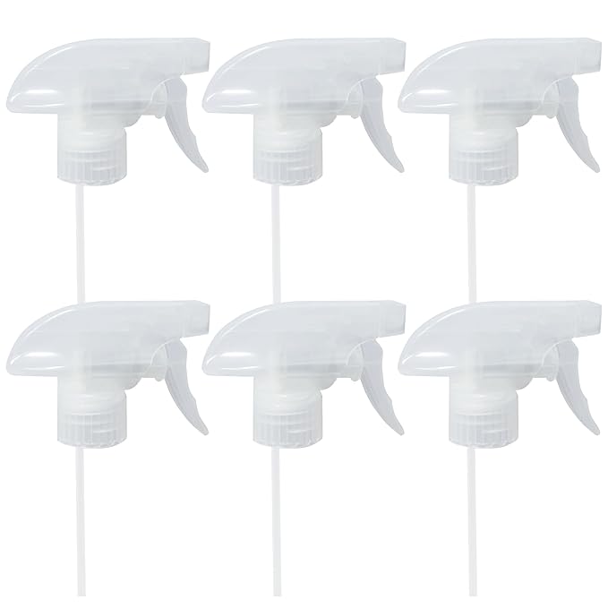 6-Pack Transparent White Trigger Sprayer (6 Count, Black, White, Plastic, Metal, HDPE, Spray Bottle, Trigger Sprayer, Dispenser, Cleaning, Plant Watering, Hair Care)