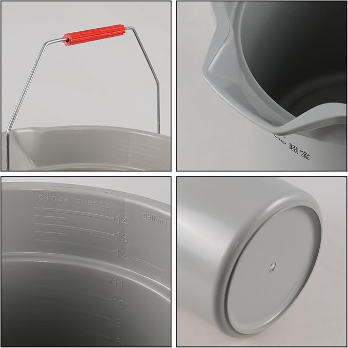 6 Pcs Commercial Bucket with Ergonomic Handle, 14-Quart Heavy-Duty Round Bucket, Sturdy Cleaning Pail, Grey, 3.5 Gallon