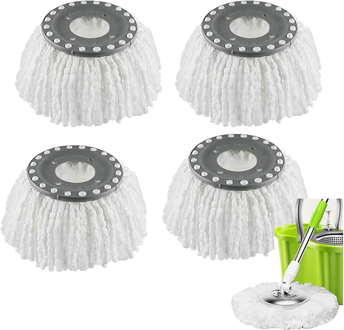 Spin Mop Heads Replacement Refill for Old Hurricane Mr.Clean 360 Spin Magic Rotating Round Mop Microfibre,Universal Spin Mop Heads Clean Mop Head Refill for Standard Mops (4 Pack)