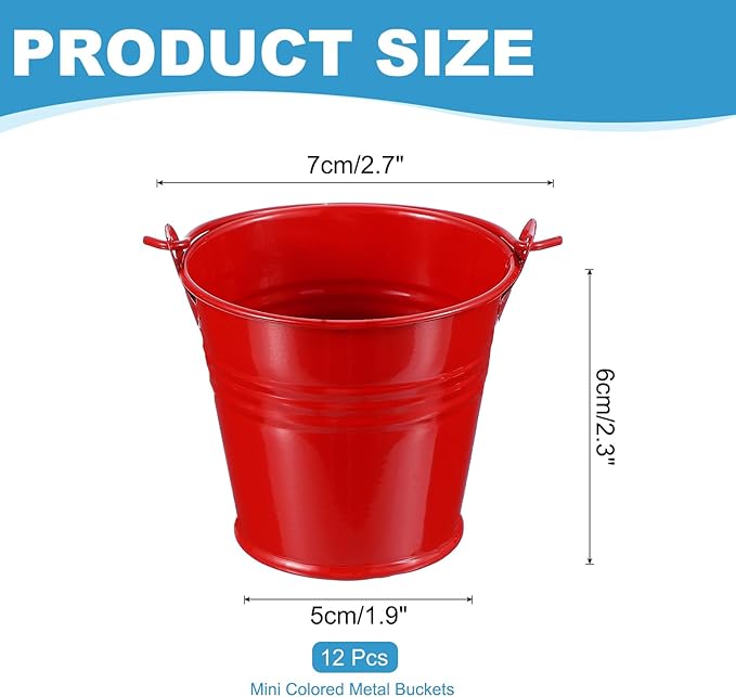 PATIKIL 2.7"x2.3" Small Metal Buckets with Handle, 12 Pcs Mini Galvanized Bucket Colorful Easter Buckets for Crafts Party Favors Decoration, Red