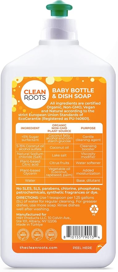 Baby Bottle & Dish Soap – EcoGarantie Certified, 100% Plant-Based Formula, Made with Organic Ingredients, Scent-Free & Hypoallergenic – 16.9 fl oz (500 mL), Pack of 3