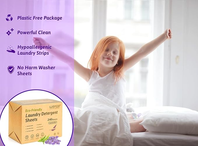 Wenge Eco-friendly Laundry Detergent Sheets - 240 Plastic-Free, Hypoallergenic Liquidless Washer Sheets for Home, Dorm, Travel, Camping (Lavender Scent)