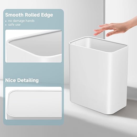 TIPGO Small Metal Trash Can, 2.1 Gallon Slim Trash Can for Bathroom, Wastebasket Garbage Bin for Bedroom, Office, Kitchen, Under Sink (White)