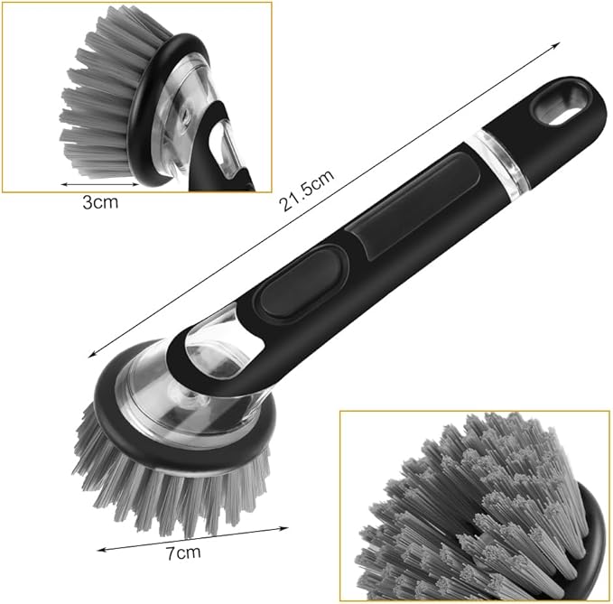 AUAUY Dish Brush with Soap Dispenser, Advanced Soap Control Dishwashing Brush, Dish Scrub Brushes with Handle, Kitchen Scrubbers for Dishes, Pan, Pot, Sink Cleaning Brushes