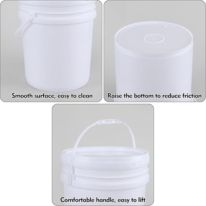 4 Packs Food Grade Bucket Pail with Plastic Handles and Lid, Plastic Bucket Pail Container with Lid, 7 Gallon, White