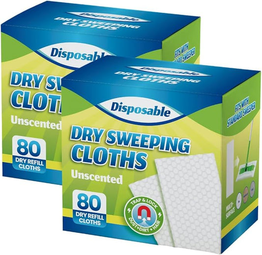 Dry Sweeping Cloths Disposable Mop Refills Floor Dust Mop Pad, Floor Cloth Refills for Swiffer Standard Sweeper, Pack of 160