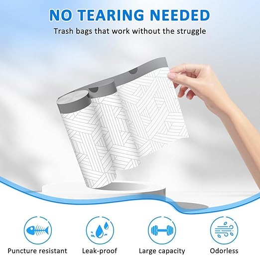OKKEAI 3 Gallon Drawstring Trash Bags, White Small Bathroom Garbage Bags – 90 Count Tear-Free, Heavy Duty Printed Liners, Leak-Proof White Trash Bag for Kitchen, Office, Multipurpose Use