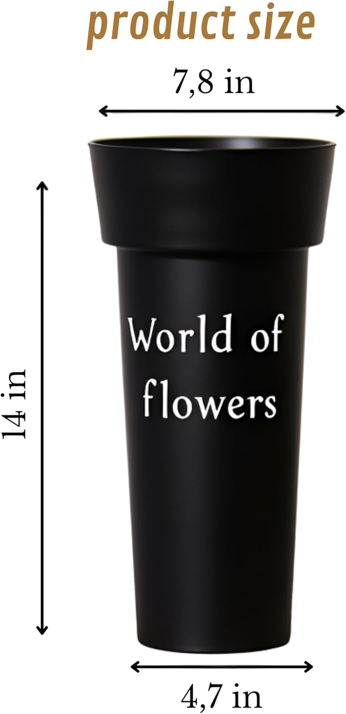 VITAGIR. Set of 6 Buckets for Cut Flowers in Plastic Black Matte Color 14 Inch, Flower Buckets for Flower Bar Ideal for Displaying Flowers in Florist Shop or as Home. (Black)