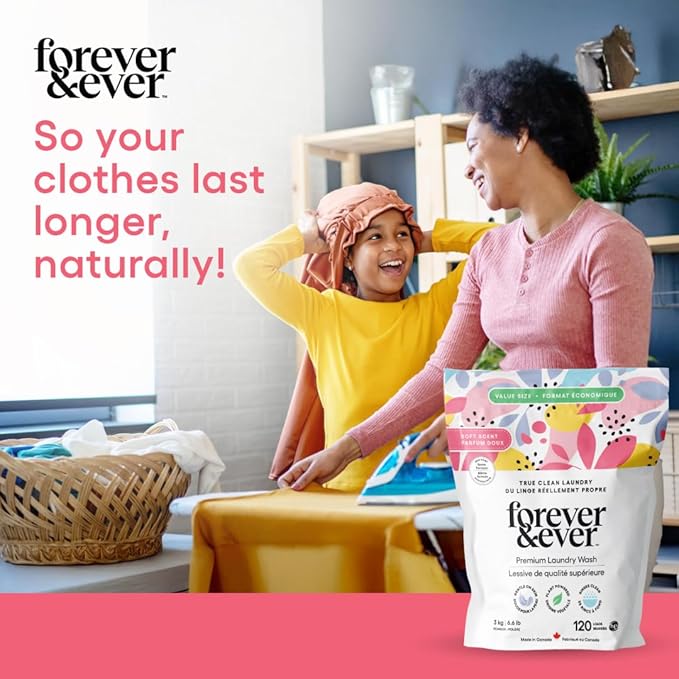 All Natural Laundry Detergent Powder, Gentle Clean Laundry Detergent, Enzyme Free, Plant Based, Biodegradable, Eco Friendly Washing Powder, High Efficiency Premium Wash, Soft Scented, 6.6lbs