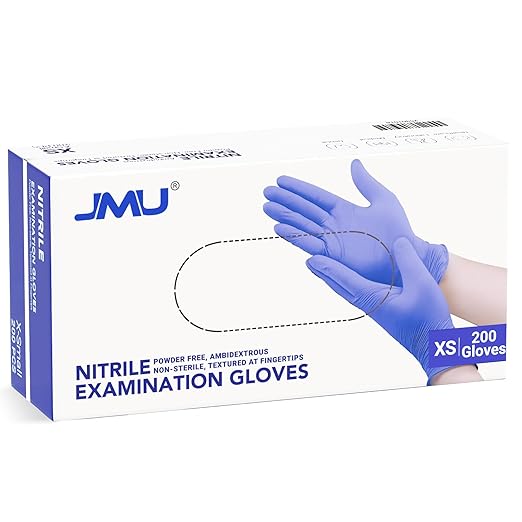 JMU 200 Nitrile Gloves XS, Disposable Latex-Free Powder-Free Gloves, Tear-Resistant, Non-Sterile, Violet Blue
