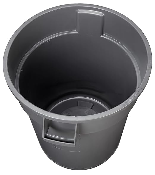 Amazon Basics Heavy Duty Durable Round Trash Can, Grey, 32 gallon (Pack of 2)