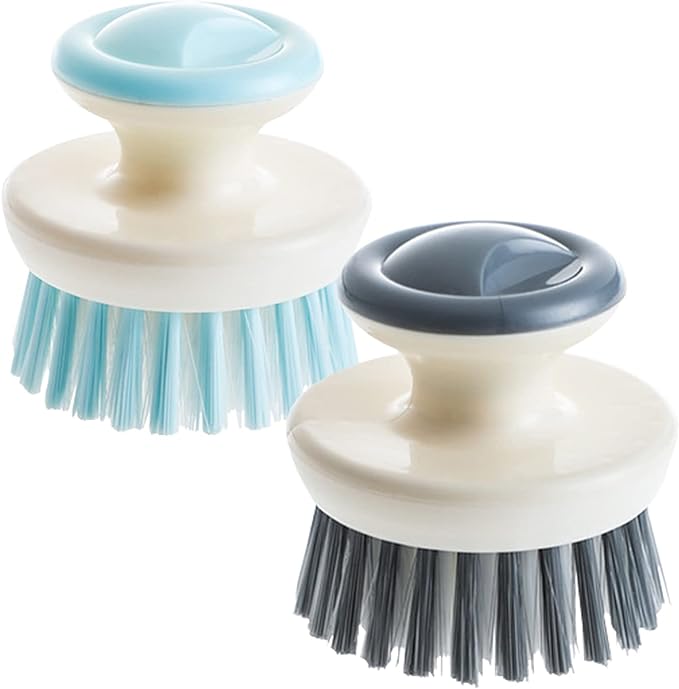 Dish Scrub Brush,Ergonomic Grip Palm Brush,Kitchen Scrub Brushes for Cleaning, Dish Scrubber with Stiff Bristles for Sink, Pots, Pans（2 Pack）