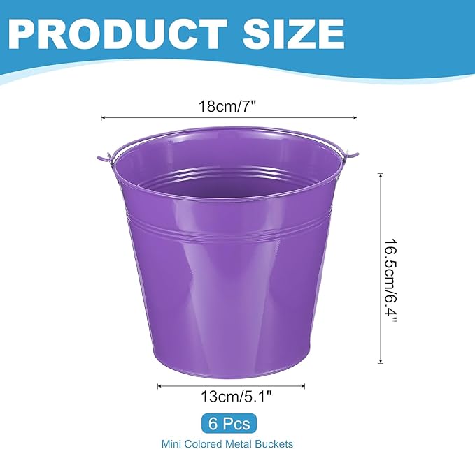 PATIKIL 7"x6.4" Small Metal Buckets with Handle, 6 Pcs Mini Galvanized Bucket Colorful Easter Buckets for Crafts Party Favors Decoration, Purple