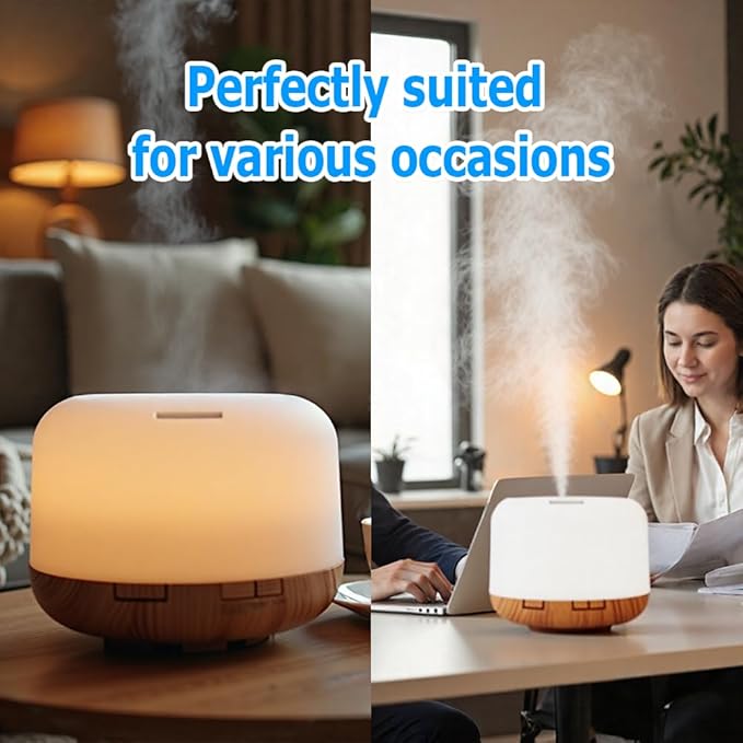 500ml Premium Essential Oil Diffuser,Quiet 4-in-1 Ultrasonic Aromatherapy Humidifier,7 Color LED Lights,with Adjustable Automatic Timer Off Function and Spray Mode. (Light Woodgrain, Basic Edition)