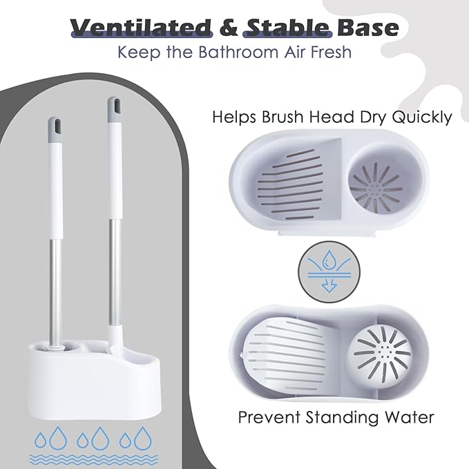 Toilet Brush and Holder Set, 1 Toilet Bowl Brush and 1 Scrub Brush, with Detachable Extra Long Handle,Durable Nylon Bristles,Toilet Scrubber Brush for Bathroom RV Cleaning
