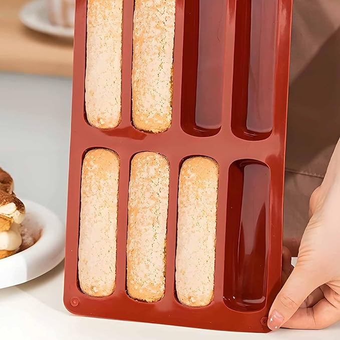 Silicone Finger Biscuit Mold, 8 Cavities, 11x6.7 inch, Set of 2 Baking Mold for Eclairs and Chocolate Bars