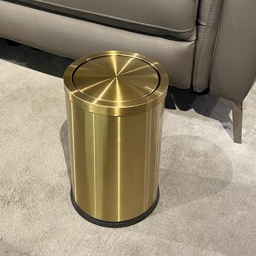 Stainless Steel Gold Bathroom Trash Can with Lid, 9L/2.4Gallon Garbage Can for Bedroom, Kitchen, Office, Living Room (Double Layer)