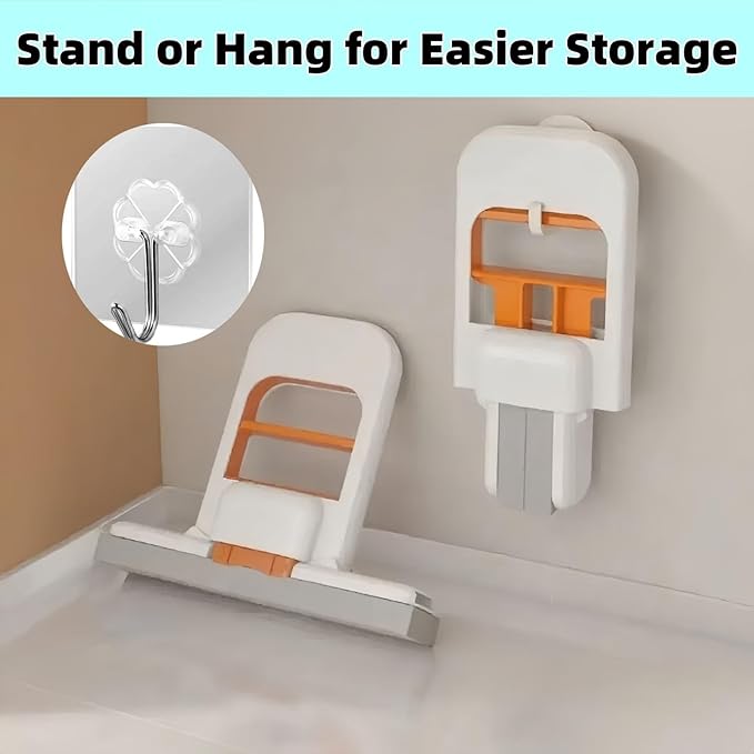 Mini Foldable Desktop Mop, Sponge Wet & Dry Mop, Portable Lazy Self-Squeeze, No Hand Wash for Bathroom, Kitchen, Desktop, Glass, Living Room, Car (2-Pack+6 Pads+3 Hooks)