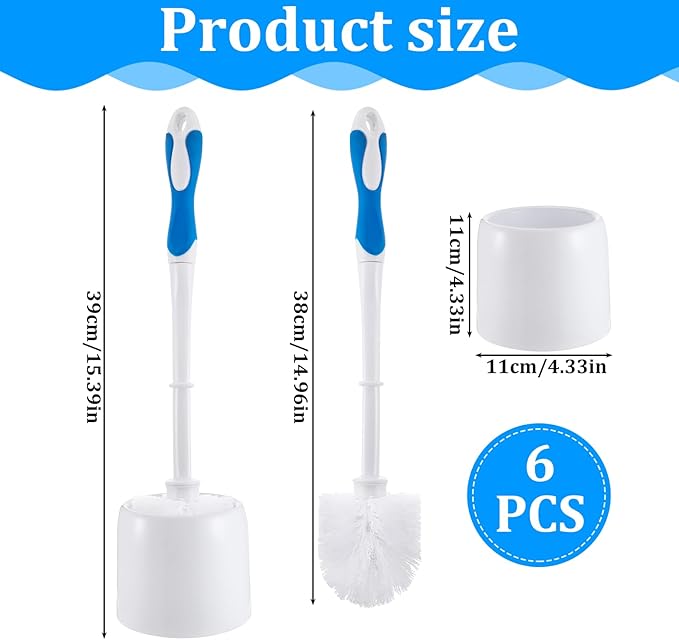 6 Pack Toilet Bowl Brush and Holder Toilet Bowl Scrubber Brush Heavy Duty 15 Inches Toilets Brushes Disposable White Stiff Bristles Cleaners Brushes Deep Cleaning Supplies for Bathroom
