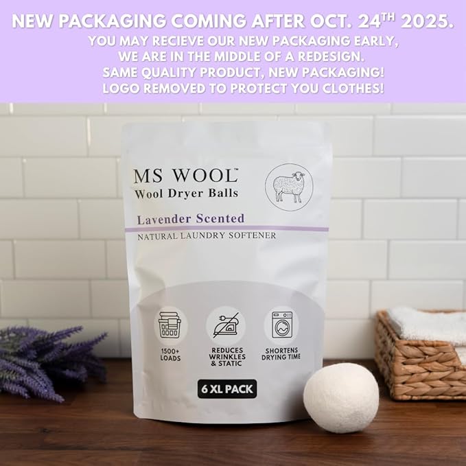 Lavender Scented Wool Dryer Balls – 6 XL Pack – Natural Fabric Softener, Reusable, Reduces Static, Reduces Wrinkles & Shortens Drying Time, Made W/Essential Oil, 100% Pure Wool